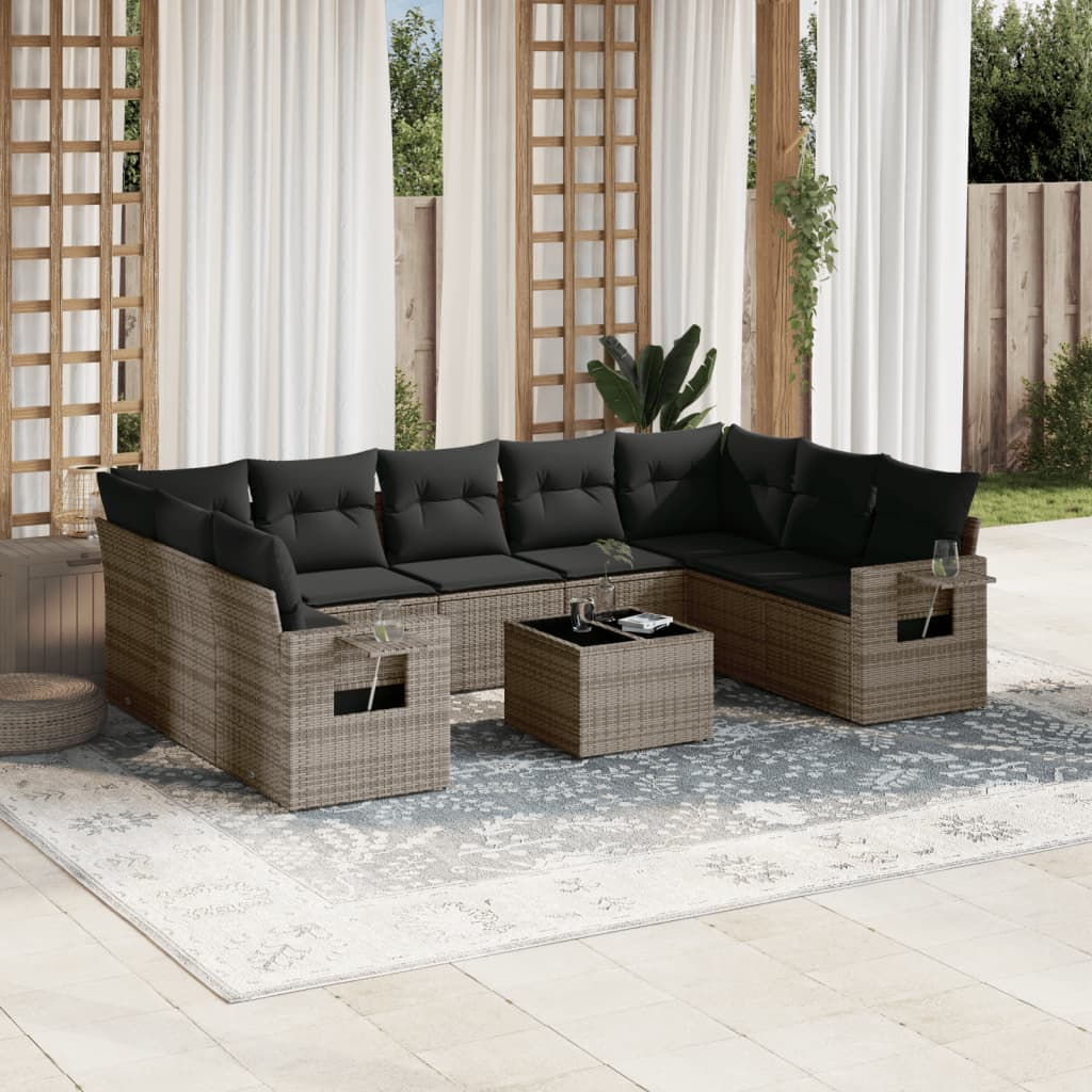 vidaXL 9-delige Loungeset met kussens poly rattan zwart