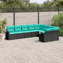 vidaXL ensemble de 9 banques de jardin avec coussins en polyrotan noir