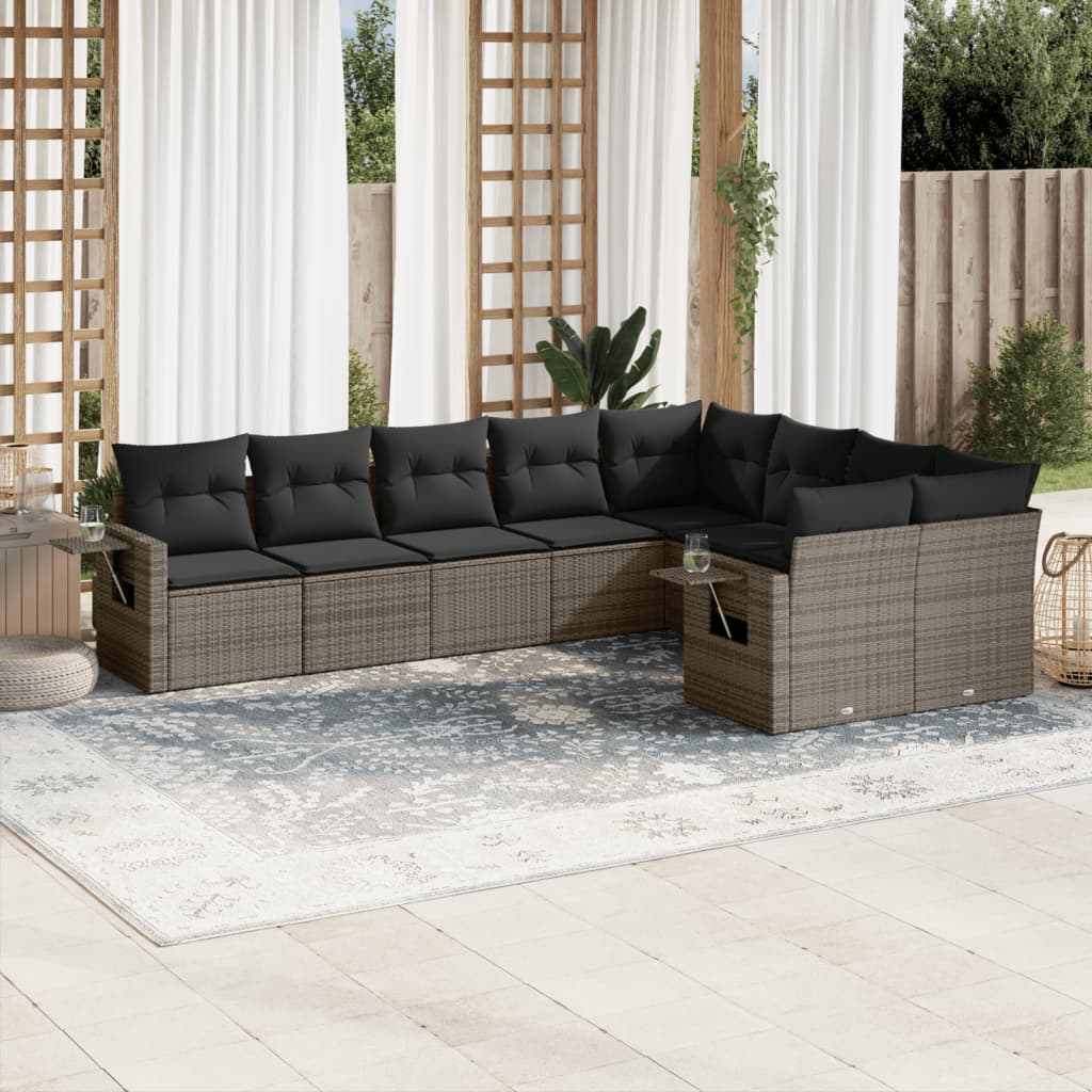 vidaXL 9-delige Loungeset met kussens poly rattan zwart