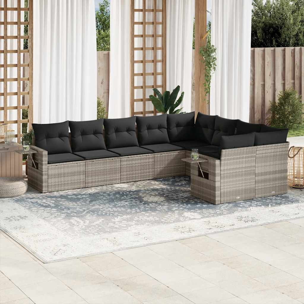 vidaXL 9-delige Loungeset met kussens poly rattan zwart
