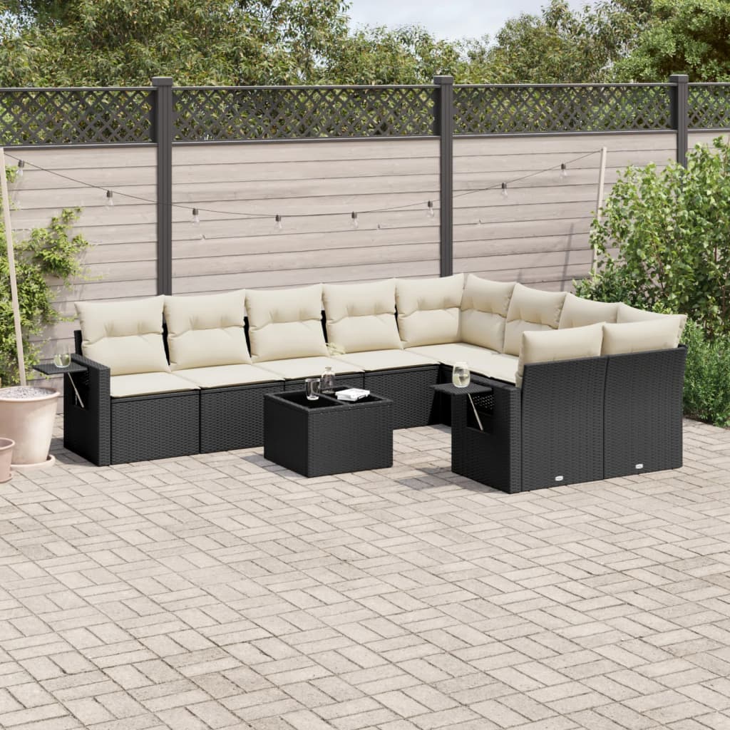 vidaXL 9-delige Loungeset met kussens poly rattan zwart