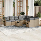 vidaXL 9-delige Loungeset met kussens poly rattan zwart