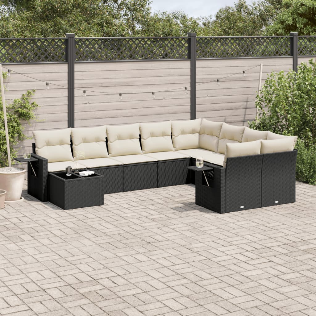 vidaXL 10-piece Lounge Set with Cushions Poly Rattan Black