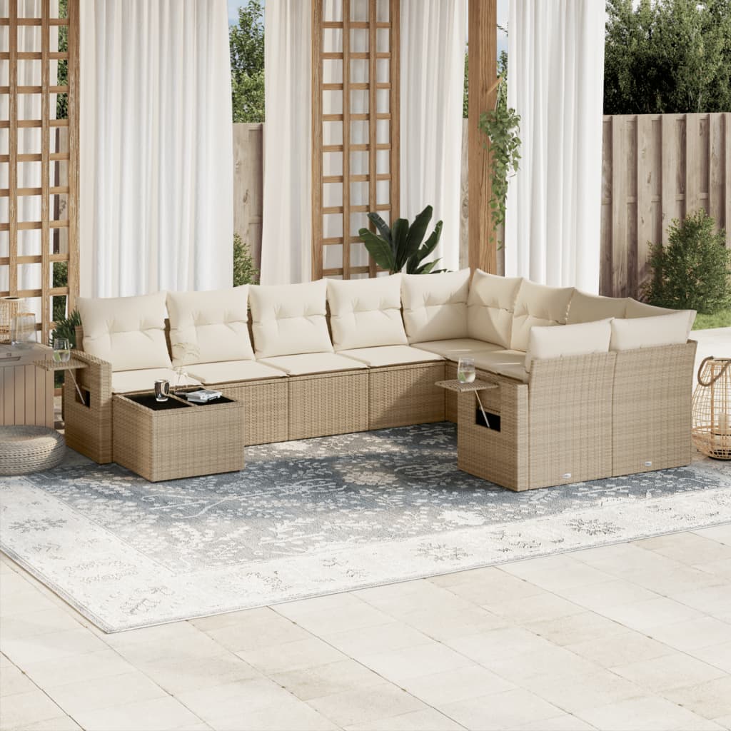 vidaXL 10-piece Lounge Set with Cushions Poly Rattan Black