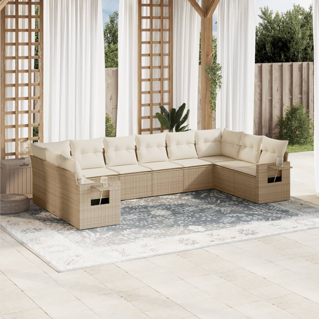 vidaXL 10-delige Loungeset met kussens poly rattan zwart