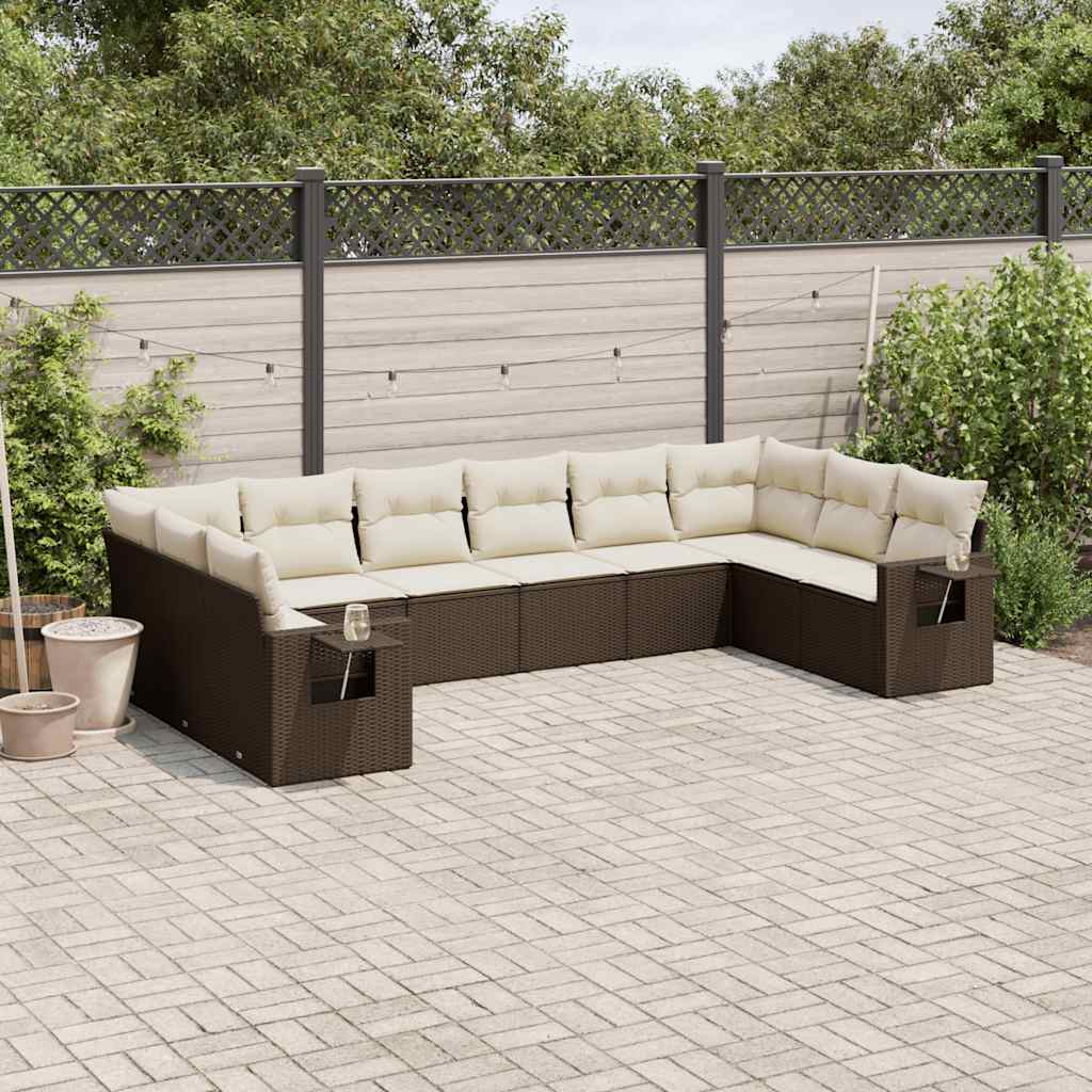 vidaXL 10-delige Loungeset met kussens poly rattan zwart