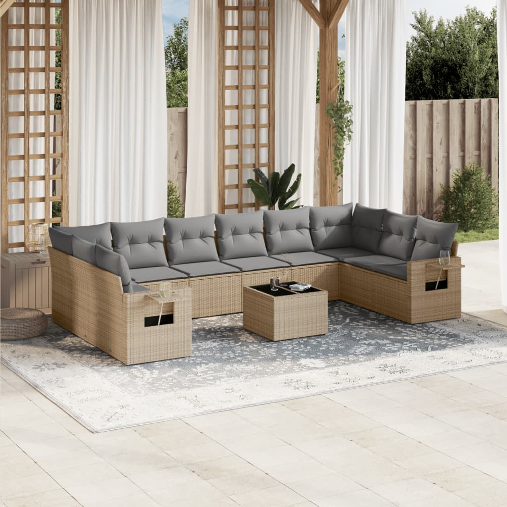 vidaXL 10-delige Loungeset met kussens poly rattan zwart