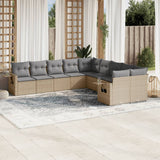 vidaXL 10-delige Loungeset met kussens poly rattan zwart