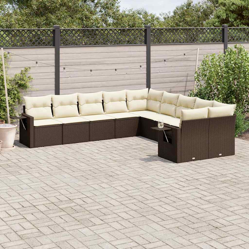 vidaXL 10-delige Loungeset met kussens poly rattan zwart