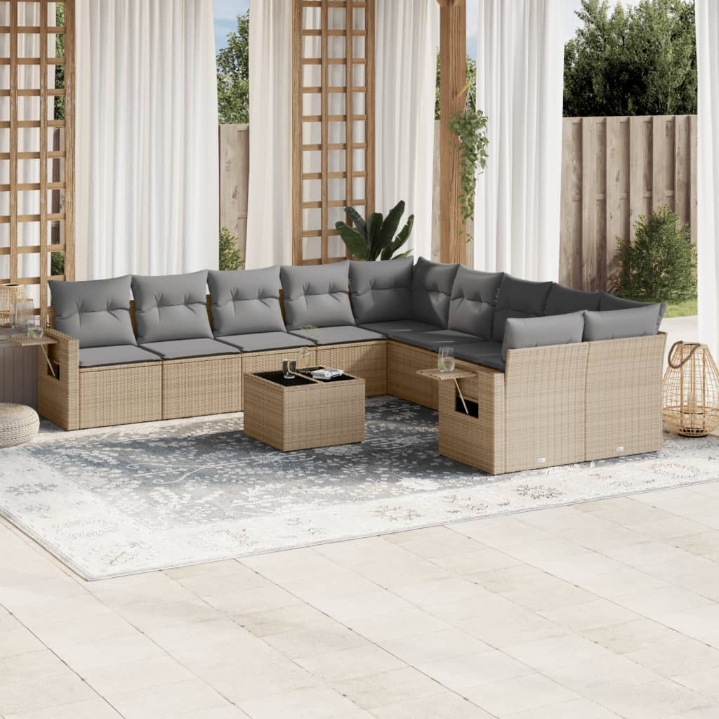 vidaXL 10-delige Loungeset met kussens poly rattan zwart