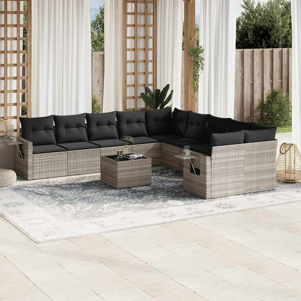 vidaXL 10-delige Loungeset met kussens poly rattan zwart