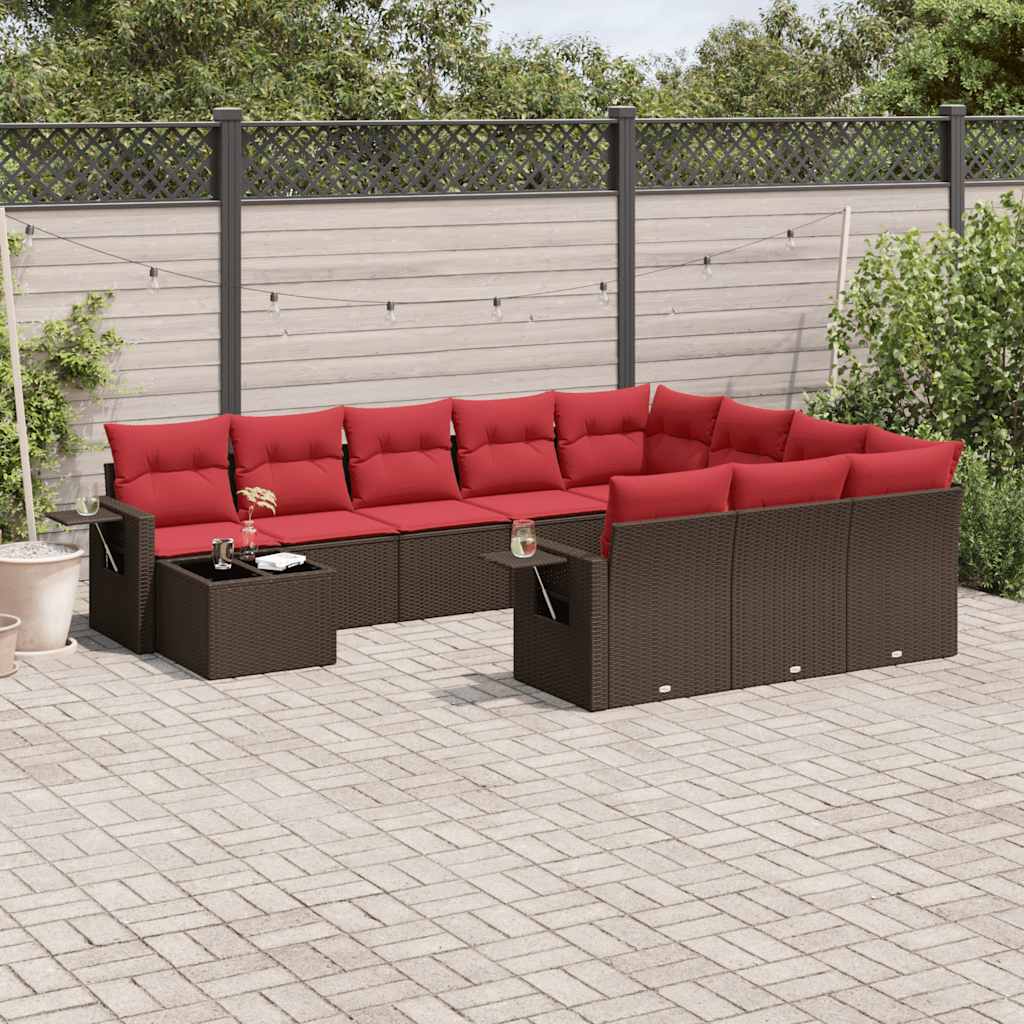 vidaXL 11-delige tuinbankset met kussens, zwart polyrotan