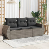 vidaXL 3-delige Loungeset met kussens poly rattan zwart