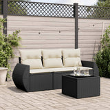vidaXL 3-delige Loungeset met kussens poly rattan zwart