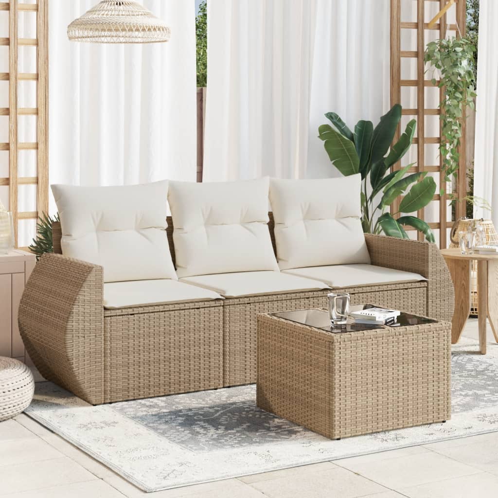 vidaXL 3-delige Loungeset met kussens poly rattan zwart