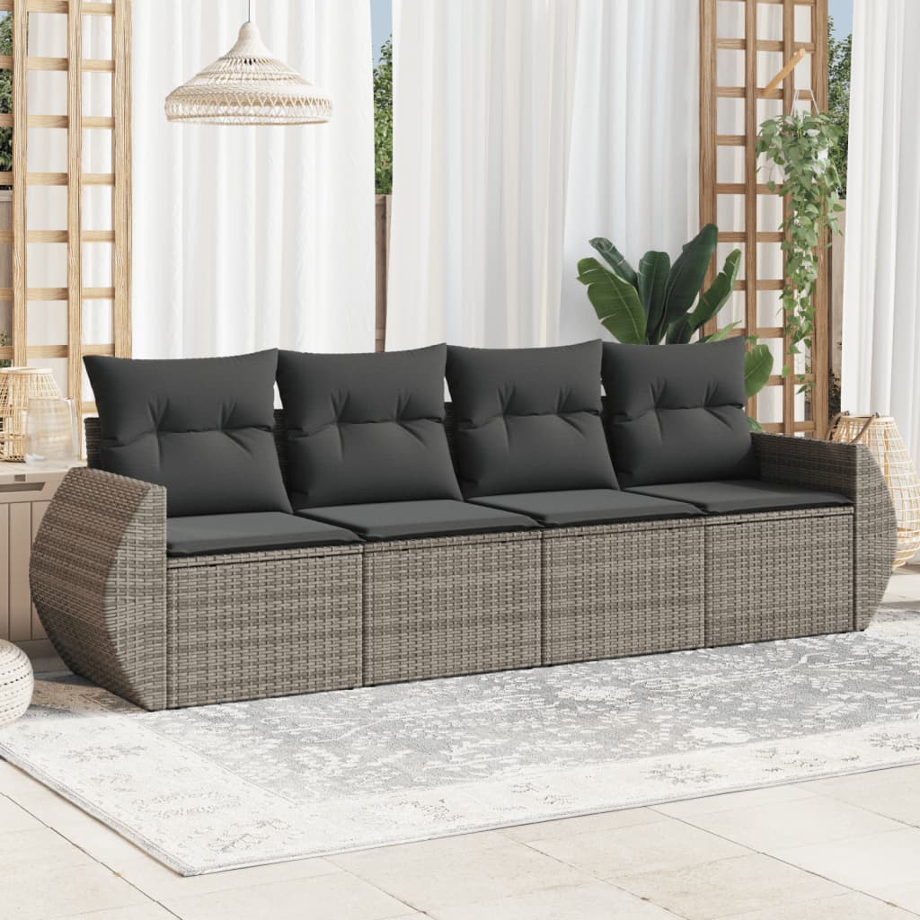 vidaXL 4-delige Loungeset met kussens poly rattan zwart