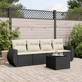vidaXL 4-delige Loungeset met kussens poly rattan zwart