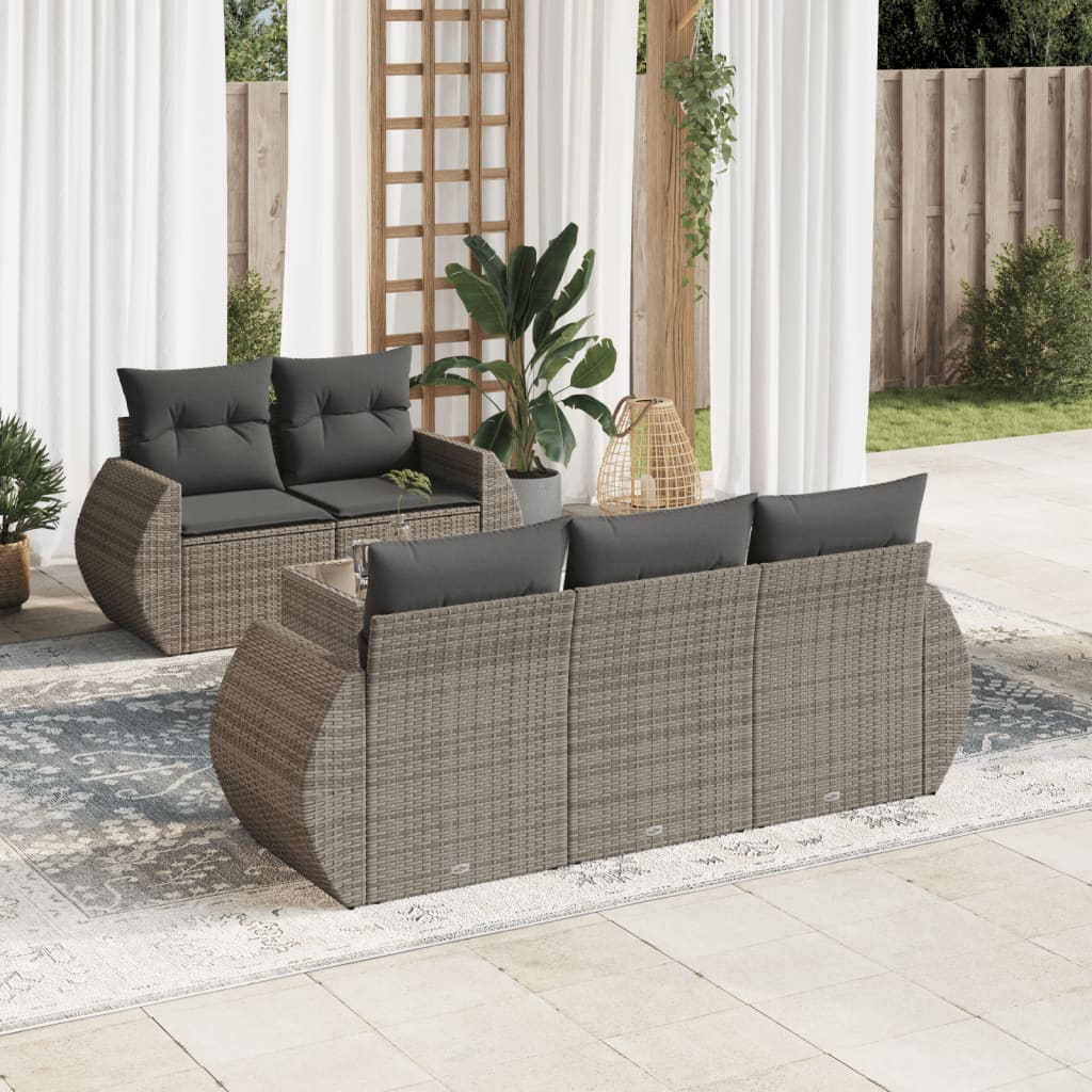 vidaXL 6-Piece Lounge Set with Cushions Poly Rattan Black