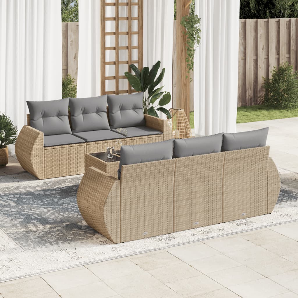 vidaXL 7-delige Loungeset met kussens poly rattan zwart