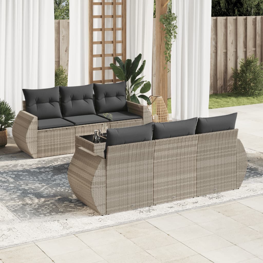 vidaXL 7-delige Loungeset met kussens poly rattan zwart