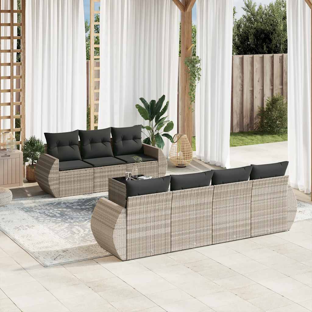 vidaXL 8-delige Loungeset met kussens poly rattan zwart
