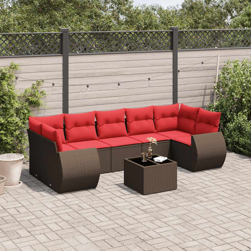 vidaXL 8-delige tuinbankset met kussens, zwart polyrotan