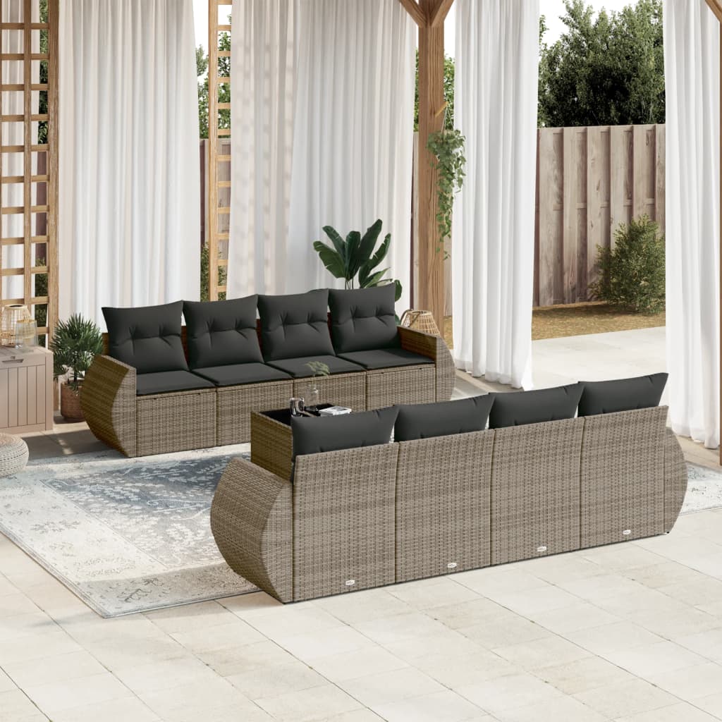 vidaXL 9-delige Loungeset met kussens poly rattan zwart