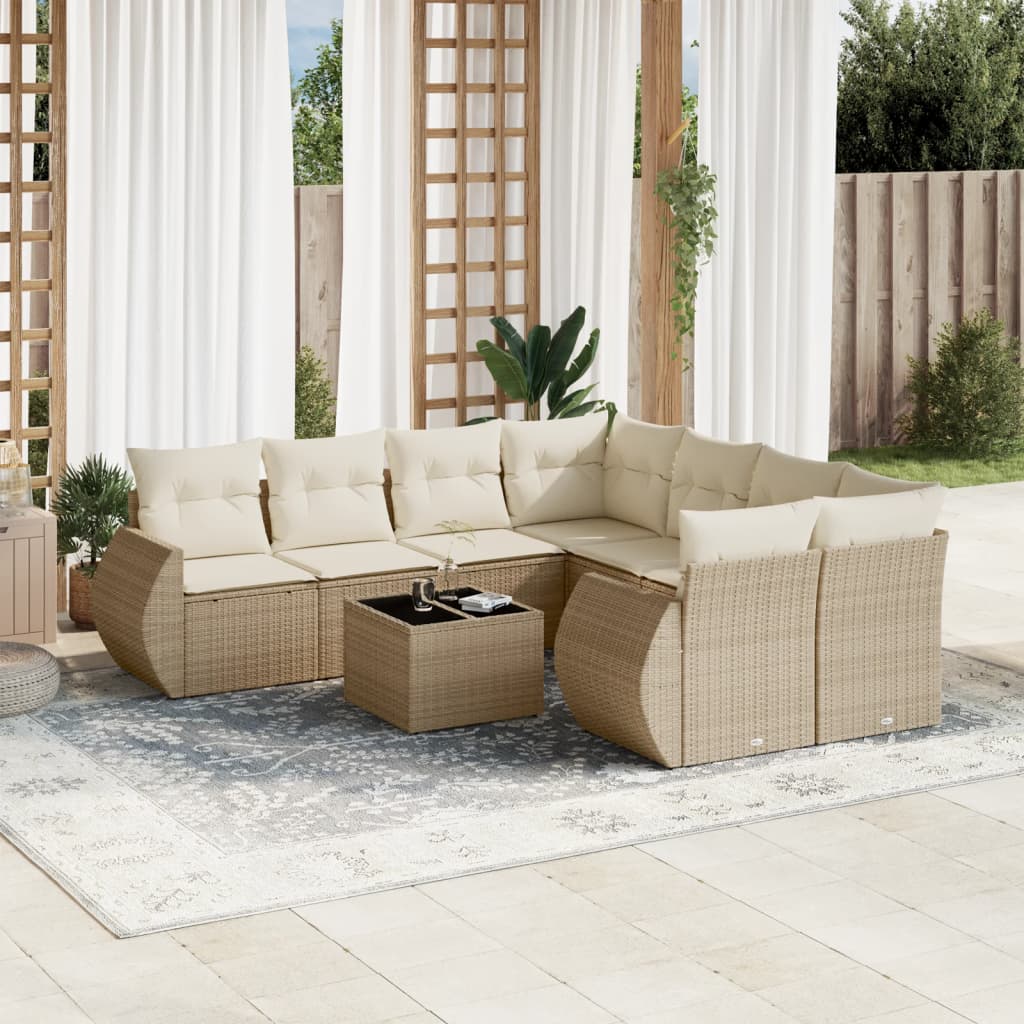 vidaXL 9-delige Loungeset met kussens poly rattan zwart