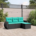 vidaXL Ensemble de 4 banques de jardin avec coussins, noir polyrotan