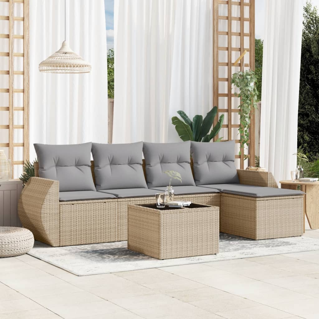 vidaXL 5-delige Loungeset met kussens poly rattan zwart