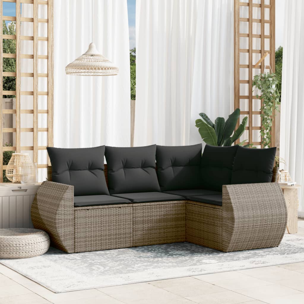 vidaXL 4-delige Loungeset met kussens poly rattan zwart