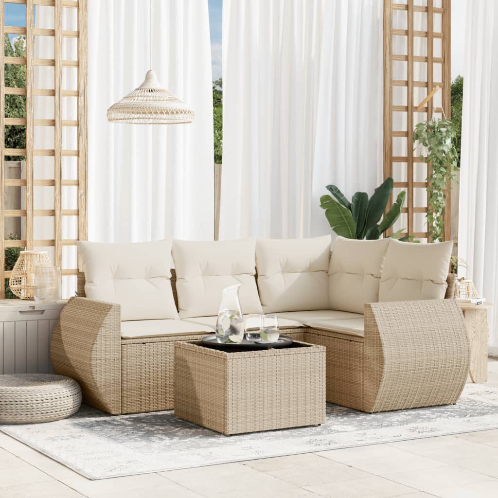 vidaXL 4-delige Loungeset met kussens poly rattan zwart