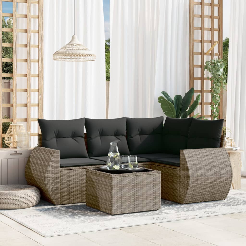 vidaXL 4-delige Loungeset met kussens poly rattan zwart