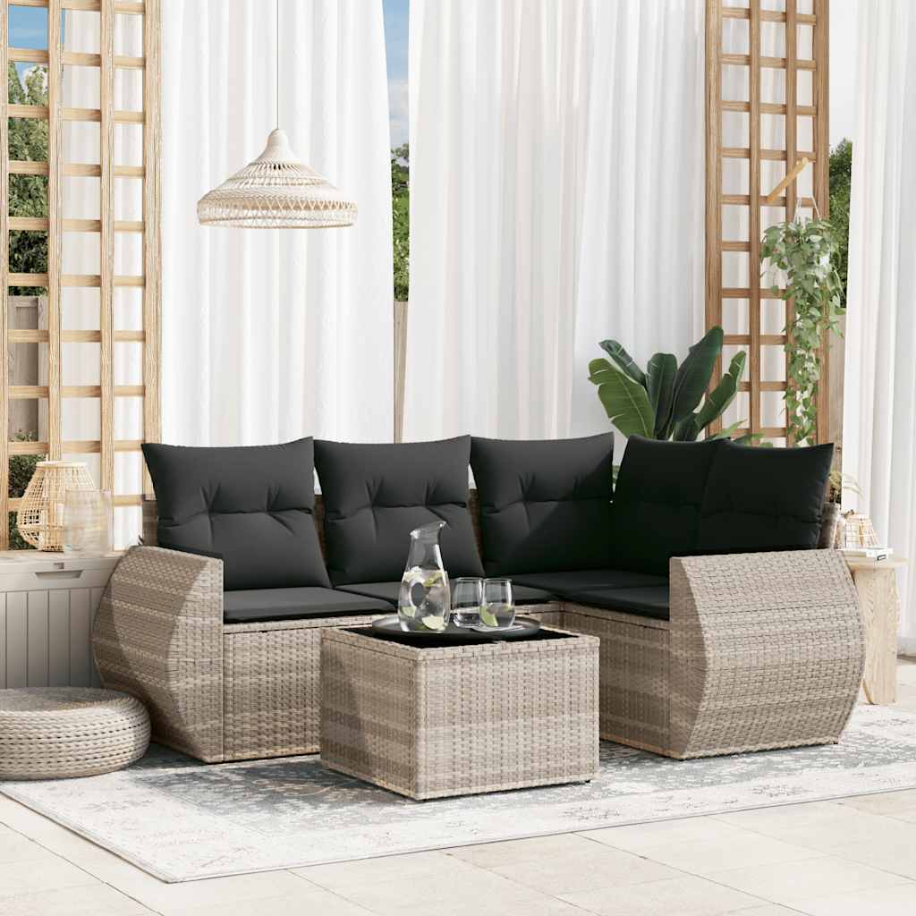 vidaXL 4-delige Loungeset met kussens poly rattan zwart