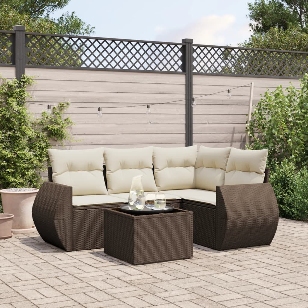 vidaXL 4-delige Loungeset met kussens poly rattan zwart