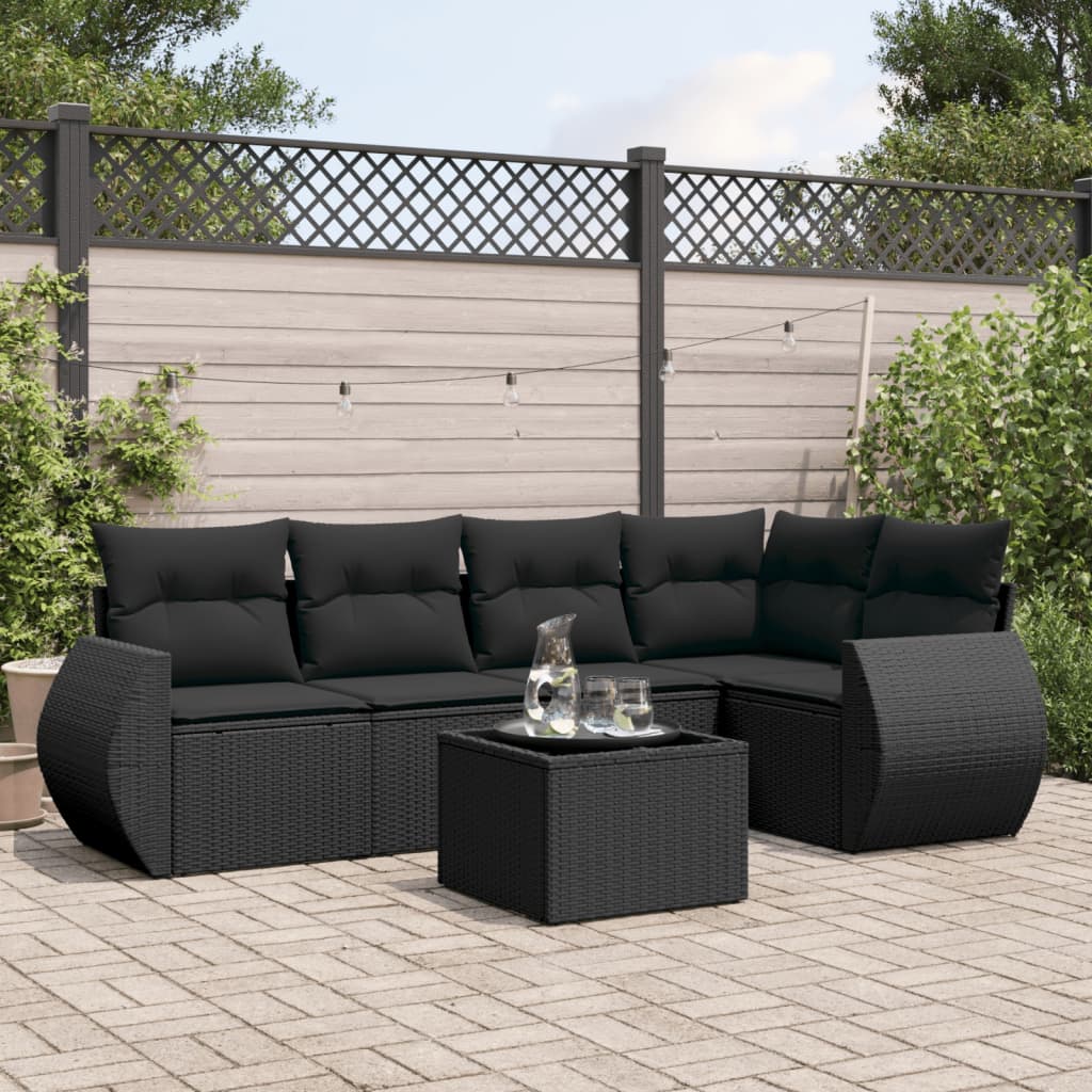vidaXL 5-delige Loungeset met kussens poly rattan zwart