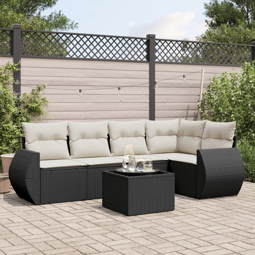 vidaXL 5-delige Loungeset met kussens poly rattan zwart