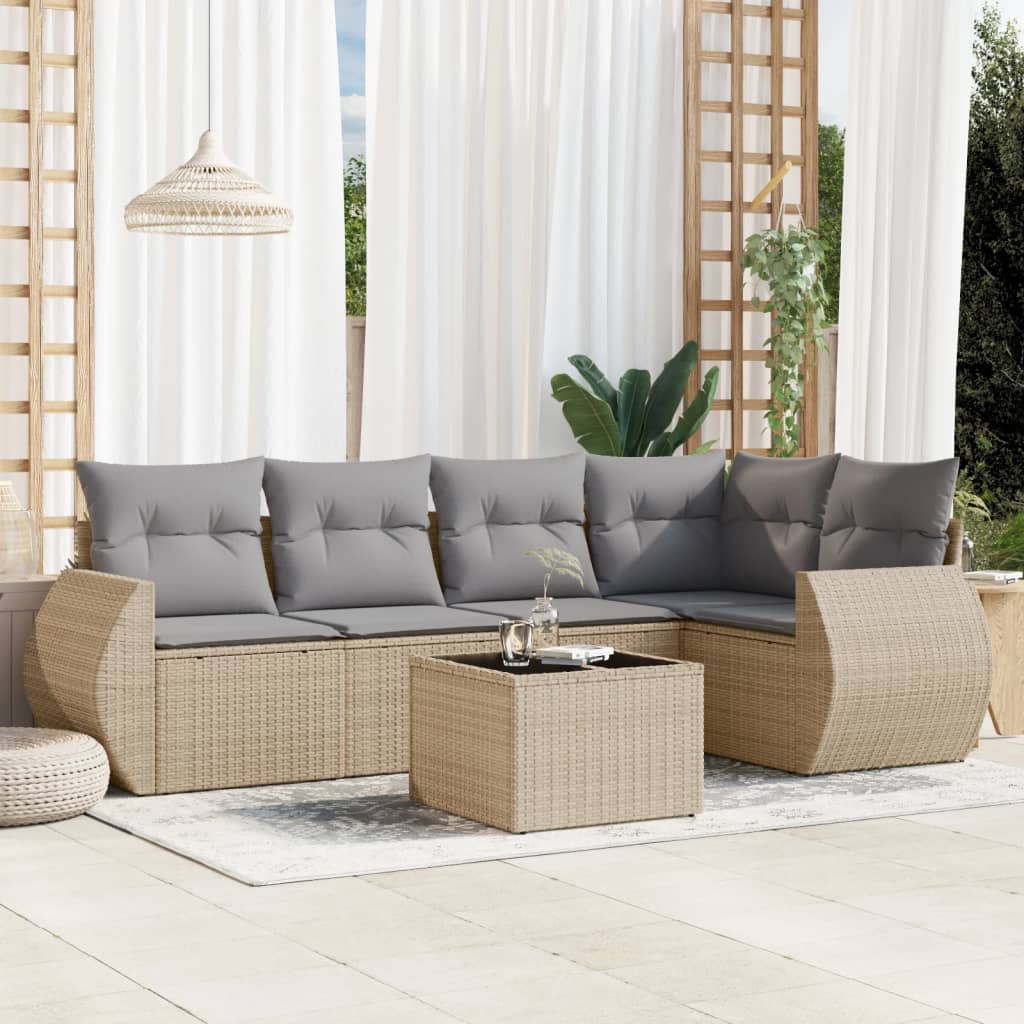 vidaXL 5-delige Loungeset met kussens poly rattan zwart