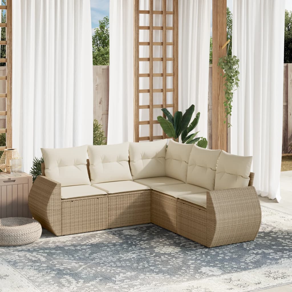 vidaXL 5-delige Loungeset met kussens poly rattan zwart