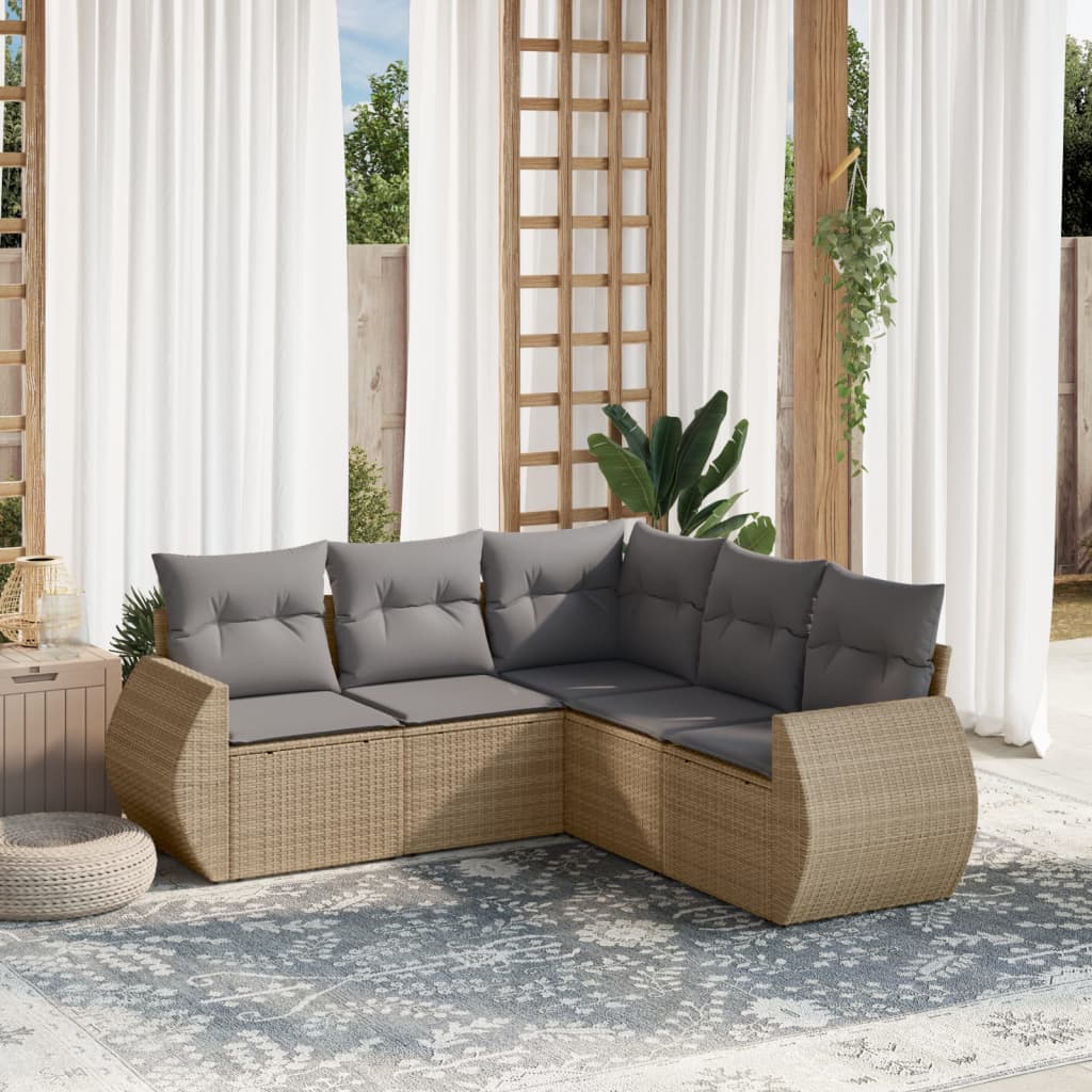 vidaXL 5-delige Loungeset met kussens poly rattan zwart
