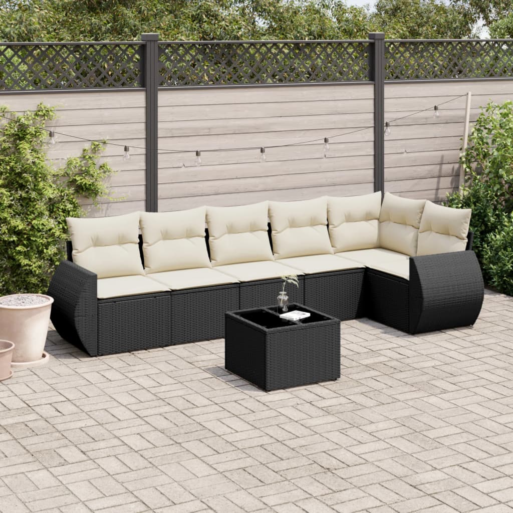 vidaXL 6-delige Loungeset met kussens poly rattan zwart