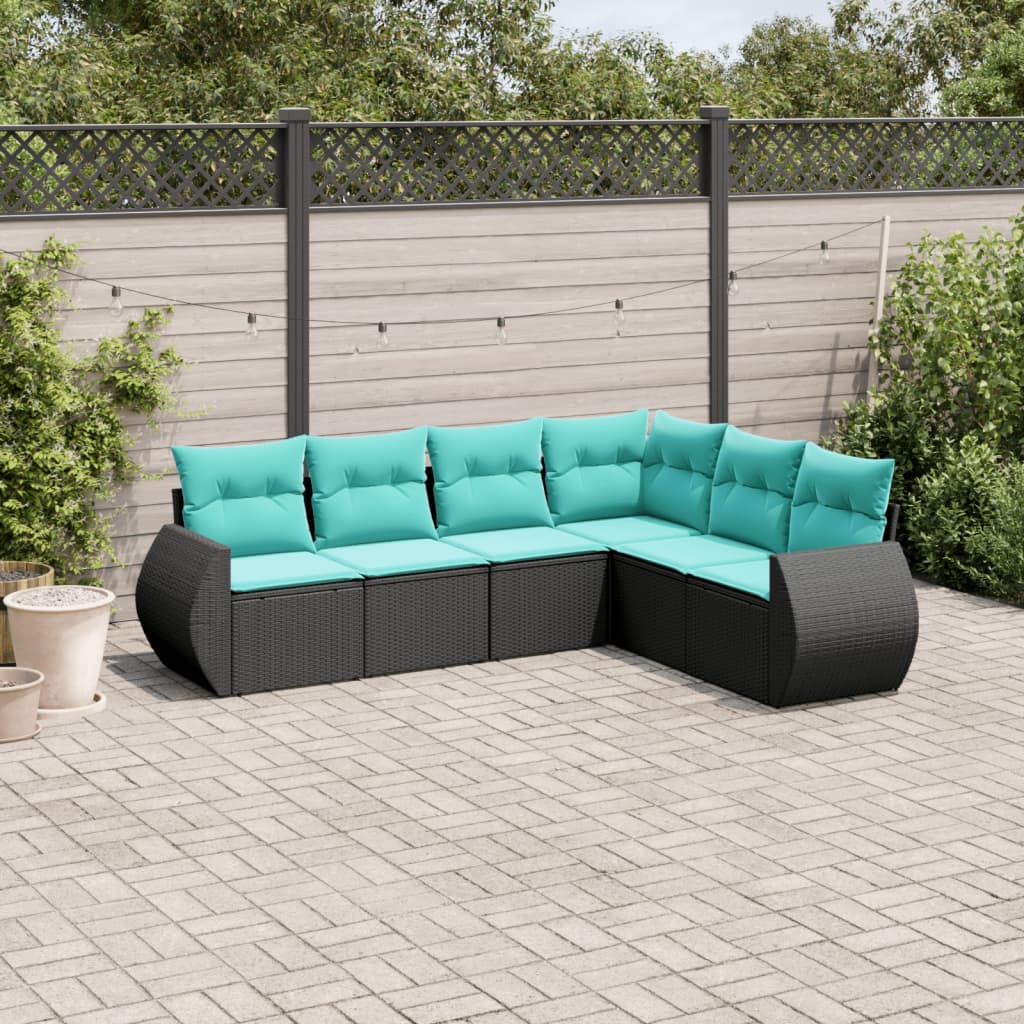 vidaXL 6-delige tuinbankset met kussens van zwart polyrotan
