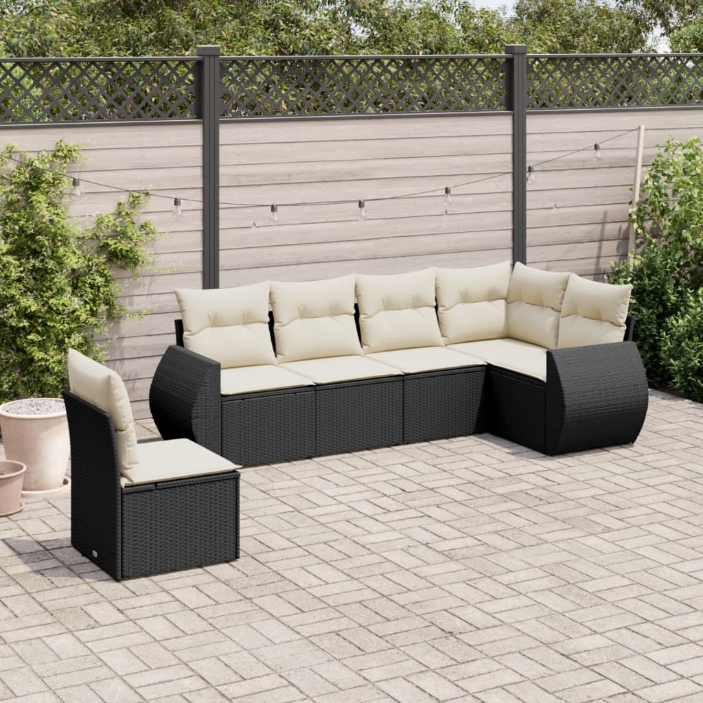 vidaXL 6-delige Loungeset met kussens poly rattan zwart