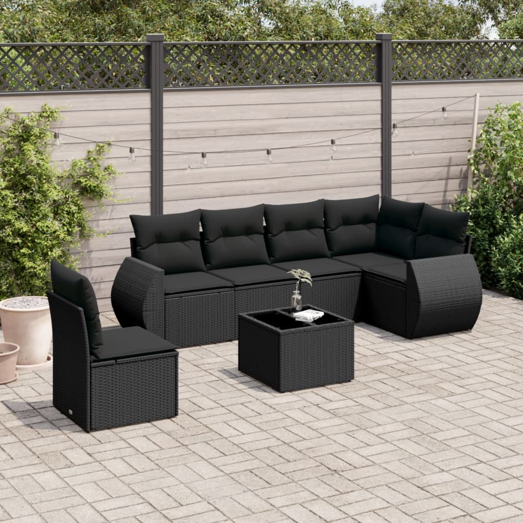 vidaXL 6-delige Loungeset met kussens poly rattan zwart