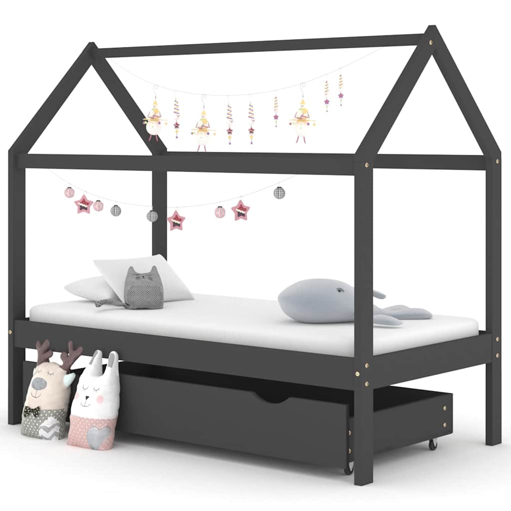 vidaXL Kids Bed Frame with Drawer Solid Pine Wood 70x140 cm