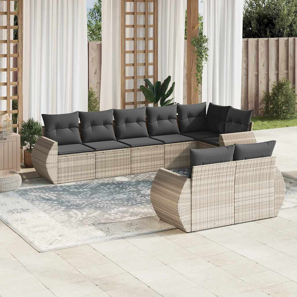 vidaXL 8-delige Loungeset met kussens poly rattan zwart