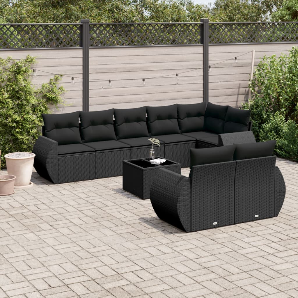 vidaXL 8-delige Loungeset met kussens poly rattan zwart