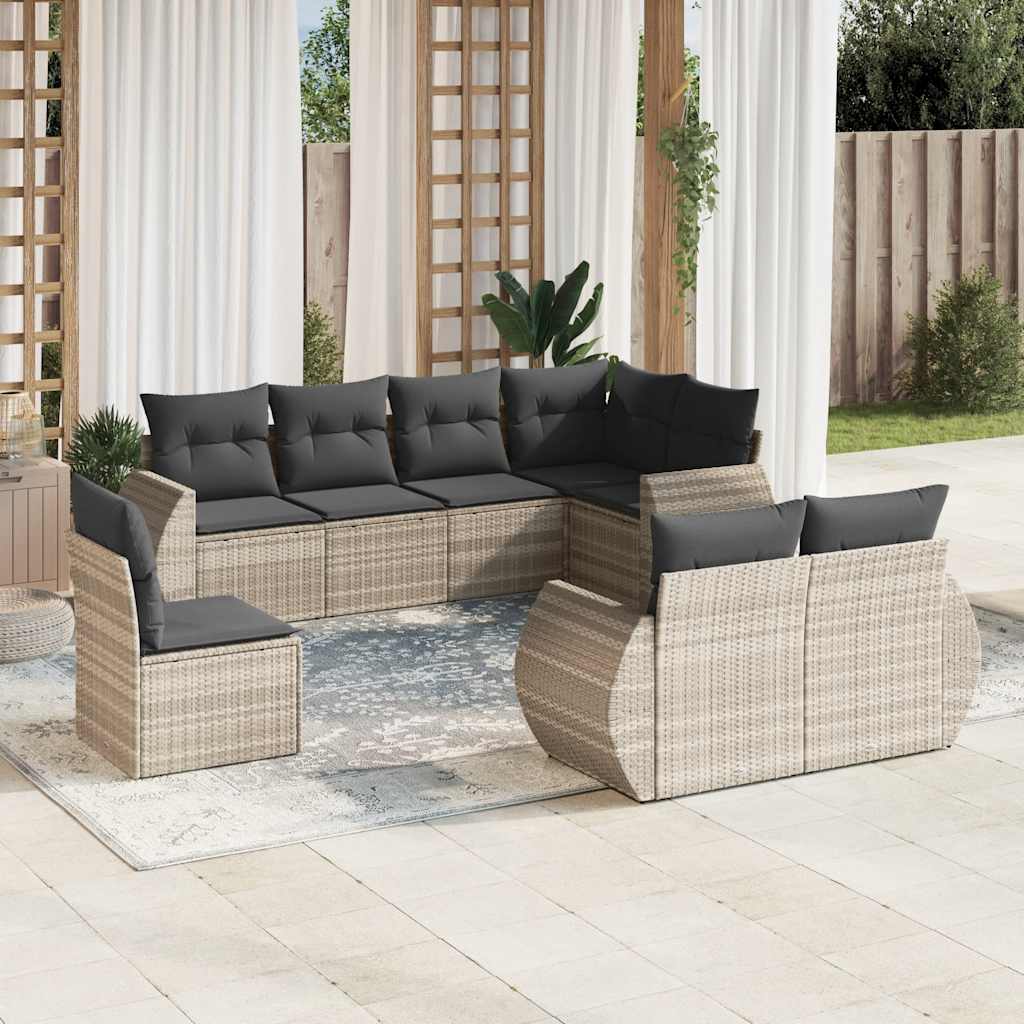 vidaXL 8-delige Loungeset met kussens poly rattan zwart