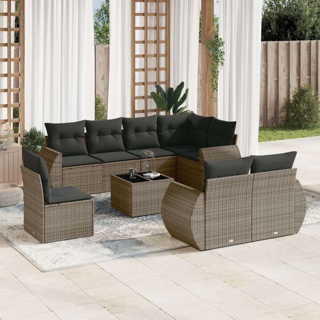 vidaXL 8-delige Loungeset met kussens poly rattan zwart