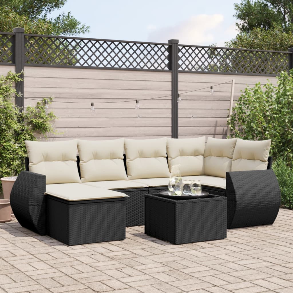 vidaXL 6-delige Loungeset met kussens poly rattan zwart